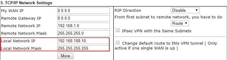 Local Network Settings in the VPN profile